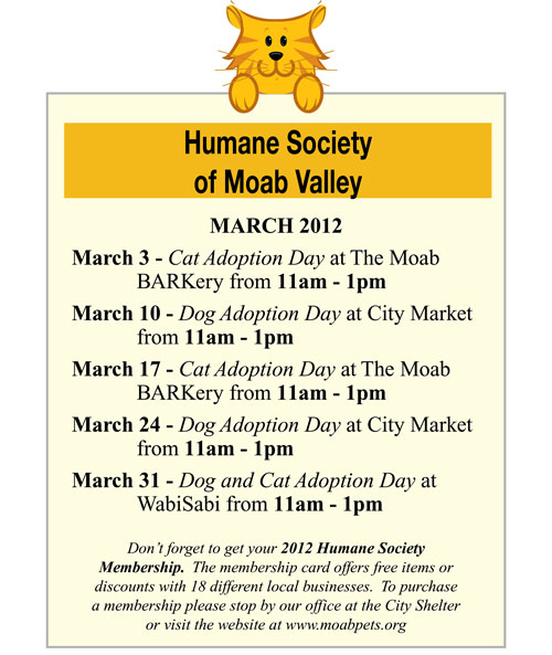 March 2012 Humane Society of Moab Valley adoption days
